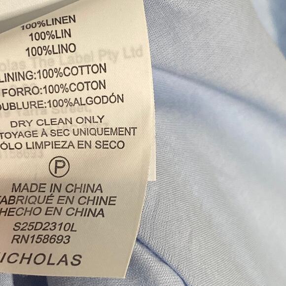 Nicholas Makenna Pleated Drop Waist Corset Linen Midi Dress Sky 12 - Picture 6 of 8